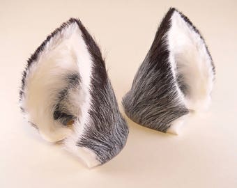 Silver Gray Fox Ears Fur Leather Realistic Cosplay Pet Play Furry Goth LARP Fairy Headband