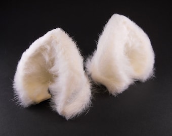 Fluffy White Wolf Ears Leather/ Realistic Cosplay Kitten Pet Play Furry Pastel Goth LARP Fairy Neko Fantasy Witch Magic Halloween Fashion