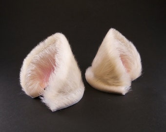 Wide White Cat Ears Fur Leather/ Realistic Cosplay Kitten Pet Play Furry Pastel Goth LARP Fairy Neko Fantasy Witch Magic Halloween Fashion