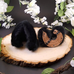 Fluffy Black Wolf Ears Leather/ Realistic Cosplay Kitten Pet Play Furry Pastel Goth LARP Fairy Neko Fantasy Witch Magic Halloween Fashion image 4