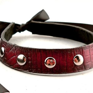 Shimmering Black Cherry with Silver Studs Leather Collar Choker Necklace Goth Punk Cosplay Rocker Fashion Wear image 1