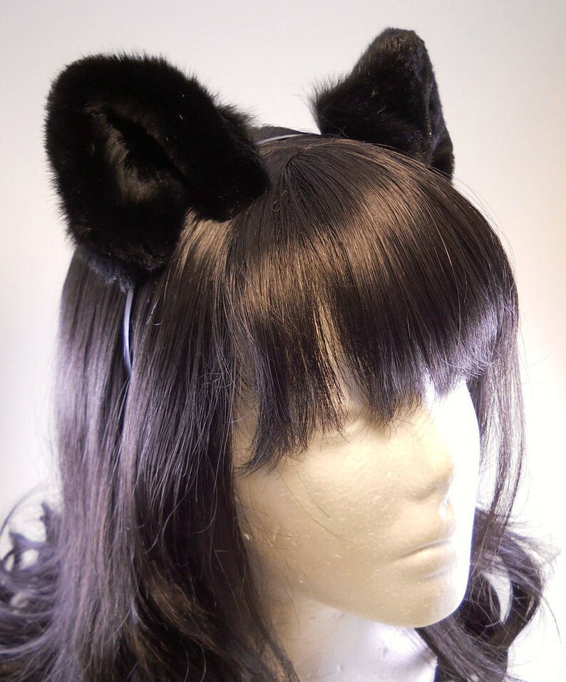 Mini Fluffy Black Cat Ears Fur Leather/ Realistic Cosplay Etsy