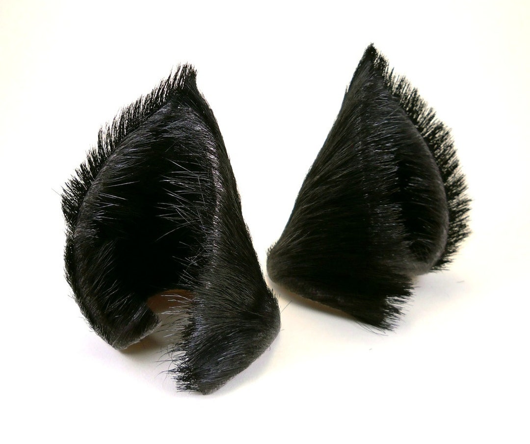 Black Fur Leather Wolf Dog Fox Ears Kitsune Fairy Cosplay Etsy