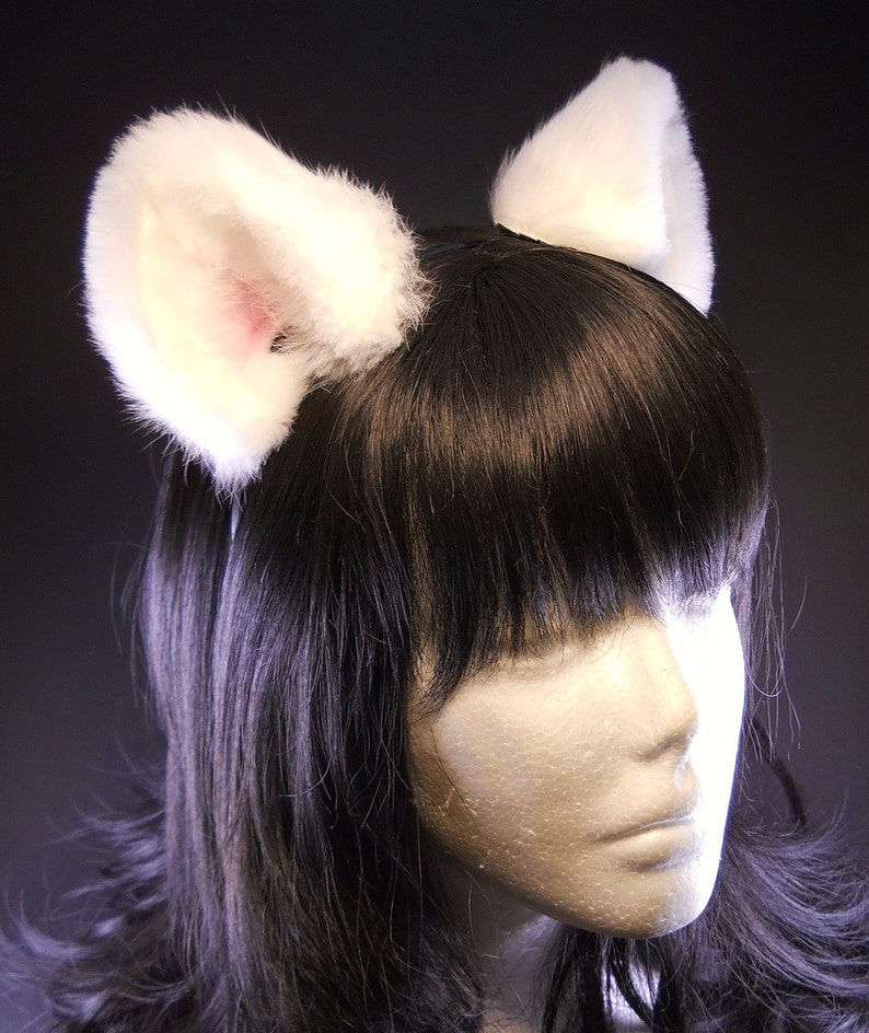 Fluffy White Cat Ears Fur Leather/ Realistic Cosplay Kitten Etsy