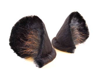 Panther Cat Ears Realistic Black Fur Leather Cosplay Headband
