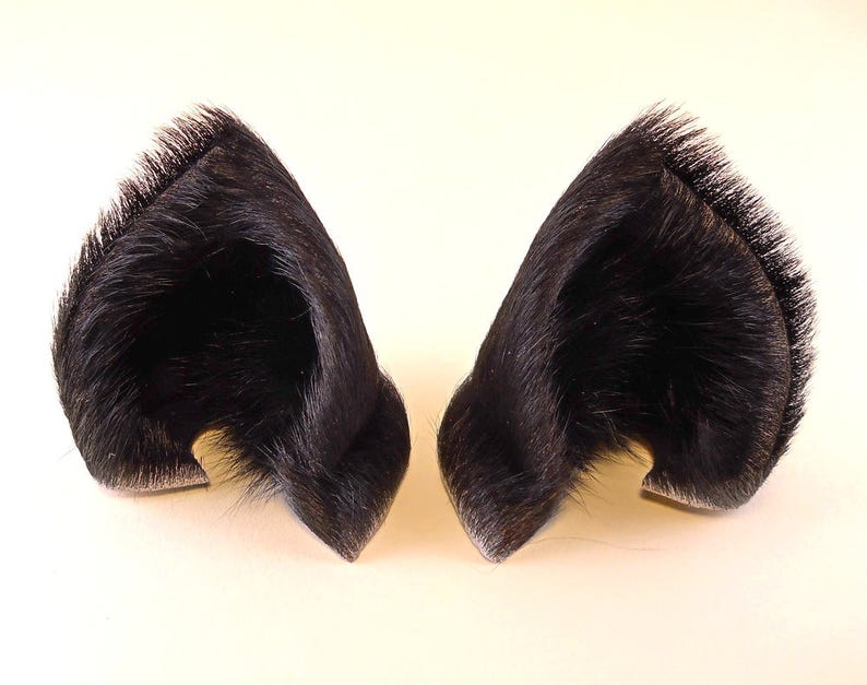 Sleek Black Cat Ears Fur Puffs Leather/ Realistic Cosplay | Etsy
