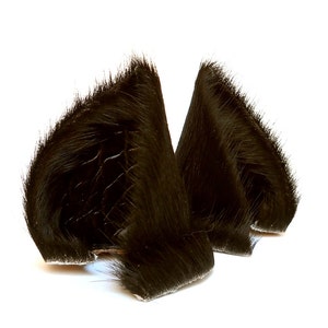 Black Dog Wolf Ears Leather Sleek Realistic Cosplay Pet Play Furry Goth LARP Headband