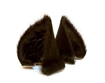Black Dog Wolf Ears Leather Sleek Realistic Cosplay Pet Play Furry Goth LARP Headband