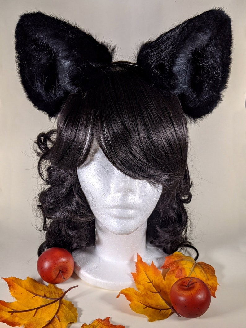 Huge Fluffy Black Cat Ears Leather/ Real Fur Cosplay Kitten Etsy