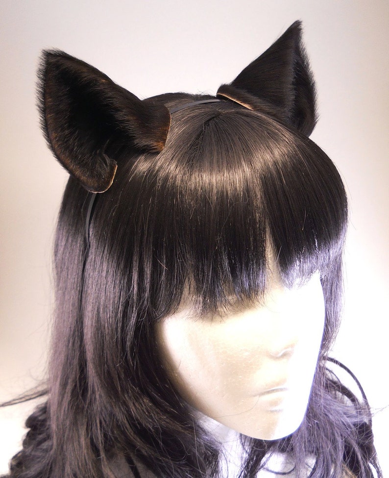 Sleek Black Cat Ears Fur Leather/ Realistic Cosplay Kitten Pet Etsy