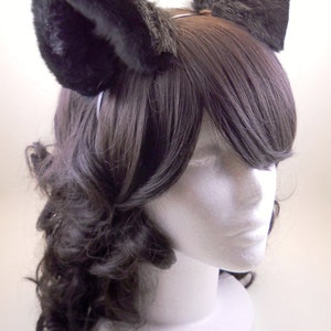 Fluffy Black Wolf Ears Leather/ Realistic Cosplay Kitten Pet Play Furry Pastel Goth LARP Fairy Neko Fantasy Witch Magic Halloween Fashion image 6