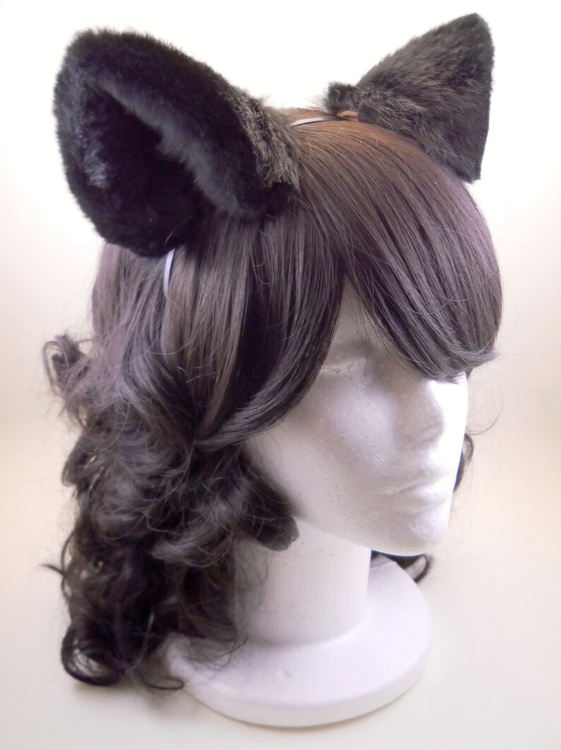 Fluffy Black Wolf Ears Leather/ Realistic Cosplay Kitten Pet Play Furry Pastel Goth LARP Fairy Neko Fantasy Witch Magic Halloween Fashion image 6