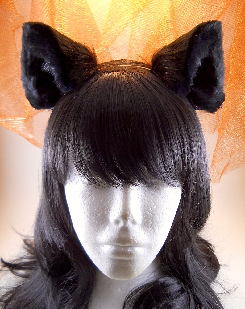 Fluffy Black Cat Ears Fur Leather/ Realistic Cosplay Kitten Etsy