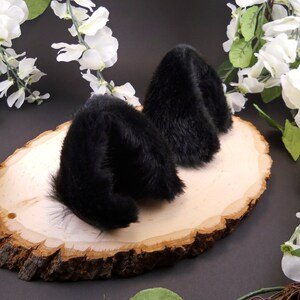 Fluffy Black Wolf Ears Leather/ Realistic Cosplay Kitten Pet Play Furry Pastel Goth LARP Fairy Neko Fantasy Witch Magic Halloween Fashion image 3