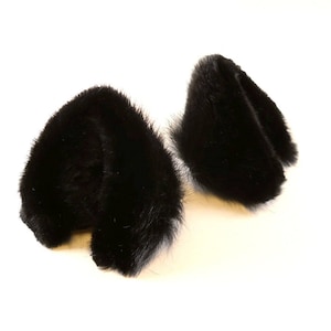 Black Cat Ears Fluffy Fur Leather Realistic Cosplay Kitten Pet Play Furry Goth LARP Fairy Neko Fantasy Headband