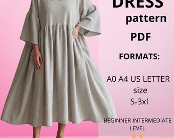 Patrón de caftán extragrande / Costura bohemia con cintura imperio (descarga digital)