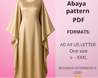 Patrón de costura para abaya tipo caftán mariposa / Vestido fácil (Descarga digital)