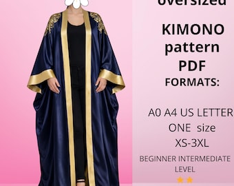 Kimono Schnittmuster nähen | Kaftan Muster | A0, A4, US Letter | Anfänger bis Mittelstufe | XS-3XL