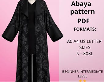 Patrón de caftán, patrón de costura de kimono abaya / S–XXXL (patrón PDF digital)