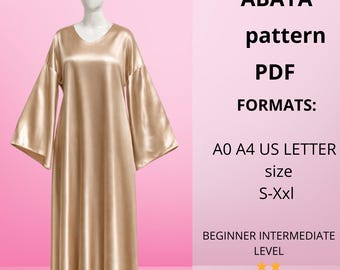 Patrón de costura para caftán abaya / Vestido largo modesto (Patrón PDF tallas S-XXL)