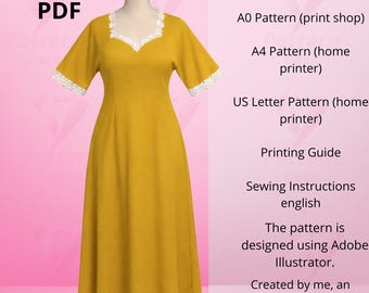 Schnittmuster für Kaftan Kleid | herzförmiger Ausschnitt, bescheiden lang, PDF (Größen S-2XL)