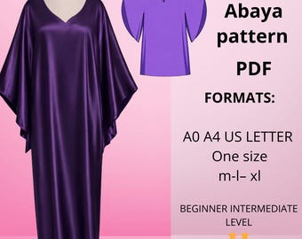 Patrón de costura para kaftan abaya con mangas de mariposa / Talla única M-XL / Patrón digital en PDF