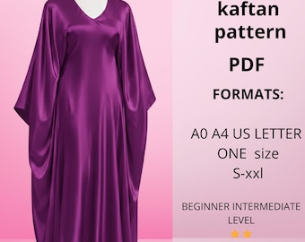 Patrón de caftán Patrón de costura de abaya / Vestido de mariposa extragrande con cinturón / Patrón de costura digital en PDF Talla única M-XXXL