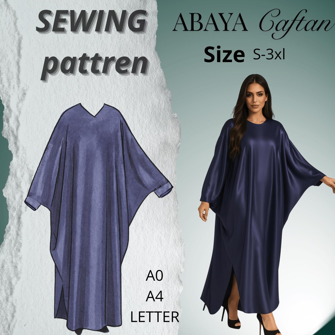 Oversized Abaya Kaftan Sewing Pattern: Beginner-friendly (PDF Download ...