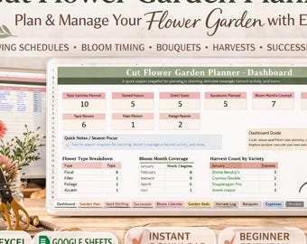 Planificador de jardines de flores cortadas / Excel, Hojas de cálculo de Google (Descarga digital)