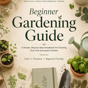 May include: A Beginner Gardening Guide book with the text Bright Mind Paths, Practical Tools for Growing Things, and A Simple, Step-by-Step Handbook for Growing Your First Successful Garden. Includes potted plants, seed packets, a trowel, and gloves.