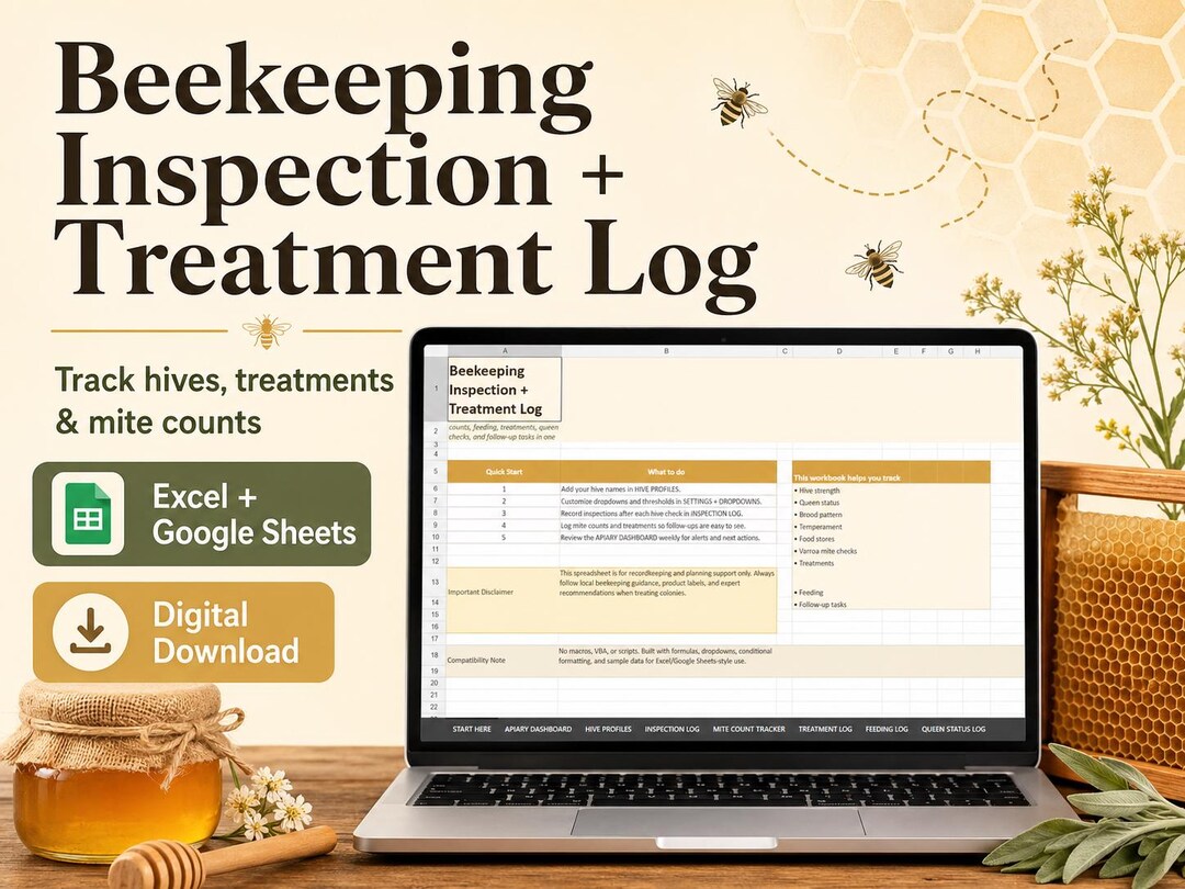 Beekeeping Inspection Log, Hive Treatment Tracker, Mite Count Feeding ...