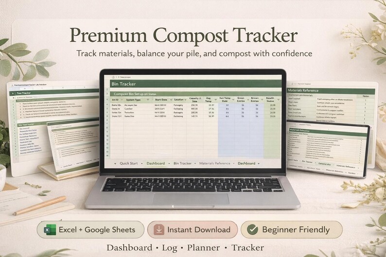 Compost Tracking Form Compost Tracker Spreadsheet, Excel Google Sheets Template (digital ...
