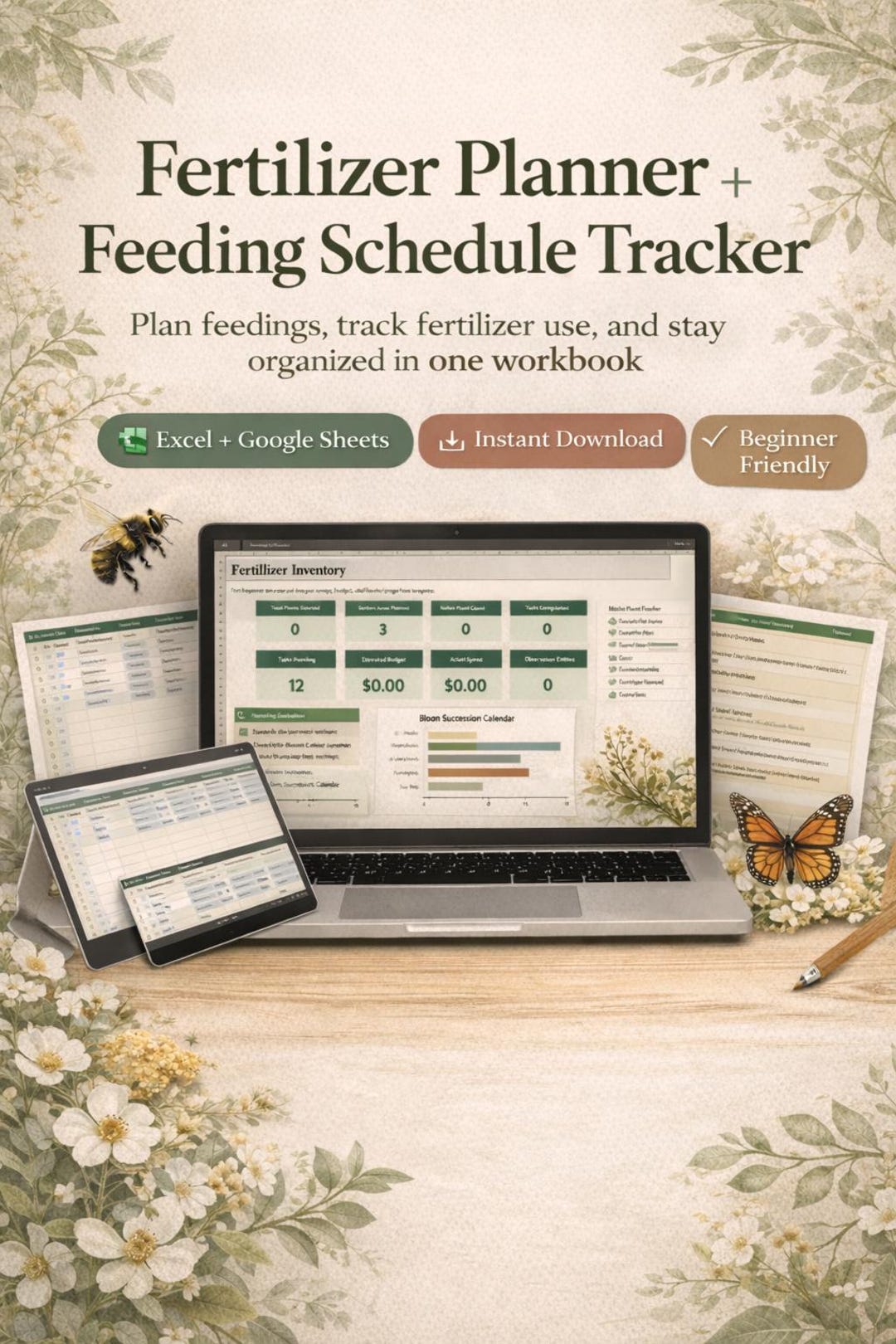 Fertilizer Planner Spreadsheet, Plant Feeding Schedule Tracker for ...