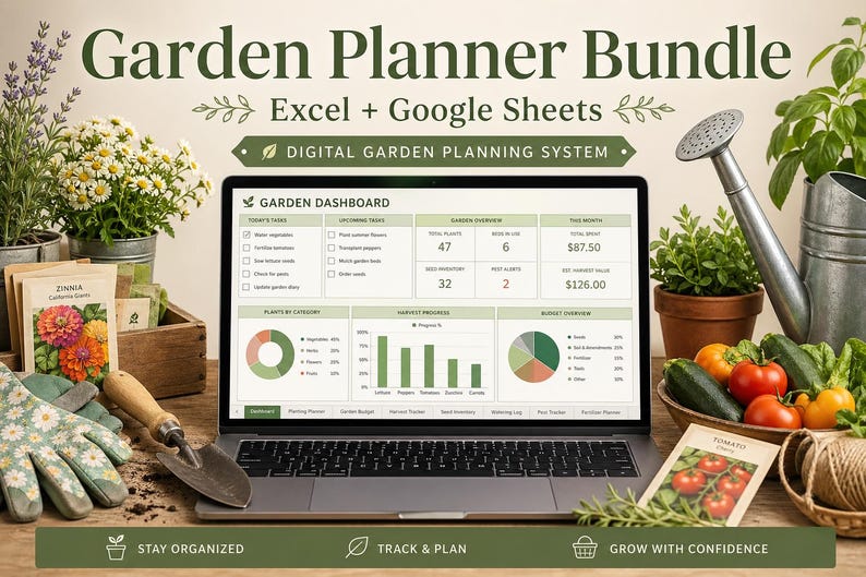 Garden Planner Spreadsheet Bundle, Harvest Tracker, Seed Starting