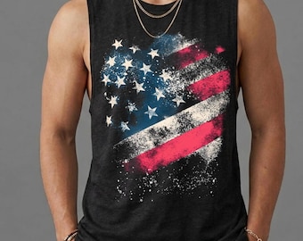 Vintage American Flag Tank Top | Patriotic Muscle Tank | USA Summer Shirt | Distressed Flag Tee | Fourth of July Outfit | Unisex Jersey