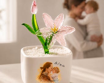 Custom Watercolor Mom Portrait Glass Planter, Personalized Mom Gift, Mother's Day Gift, Custom Flower Pot, Desk Decor, Keepsake for Mom