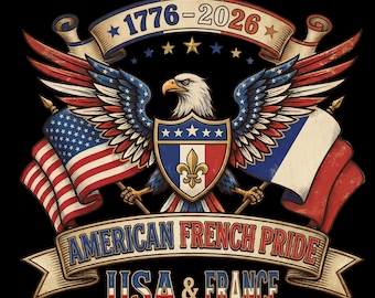 American French Pride Eagle-embleem Vlaggen VS en Frankrijk 1776-2026 verjaardag digitale kunstafdruk