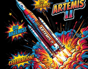 Artemis II Rocket Cartoon Clipart • NASA Space Science-illustratie (digitale download)