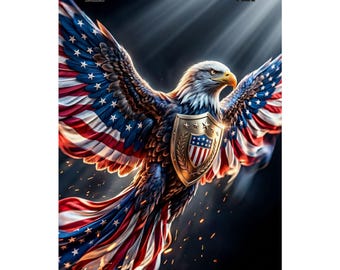 Patriottische Kaal Eagle Shield-poster | Mat verticale poster, kunstwerk Amerikaanse vlag