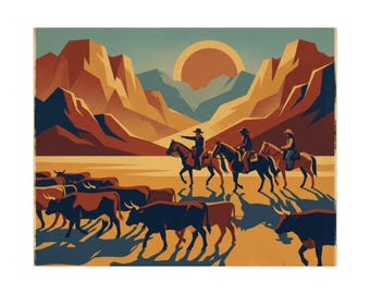 Satijnen poster Cowboy Cattle Drive (210 gsm)