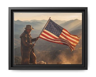 Patriottische westelijke muurkunst cowboy met Amerikaanse vlag