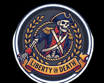 Skeletembleem vrijheid of dood • Revolutionaire oorlogspatriot schedelkunst • Vintage militair skeletontwerp • Digitale download, png