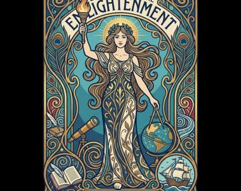 Viering van de Verlichting Kunstafdruk • Art Nouveau-godinposter • Reason Science