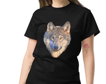 Wolf Design on Black, uniseks klassiek T-shirt voor de buitenliefhebber die van dieren houdt