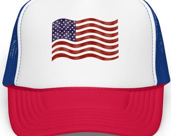 Red White and Blue Foam Trucker Hat: American Flag