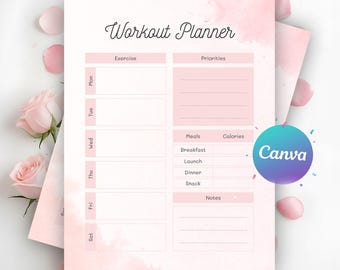Workout Planner Template: Editable Fitness Tracker, Digital Download