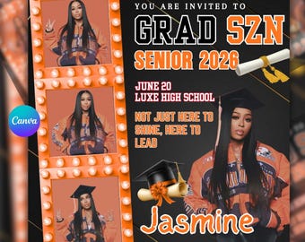 Grad SZN Flyer Template, Graduation Party Flyer, College Decision, Class of 2026 Flyer, Senior Grad Announce, Canva Editable
