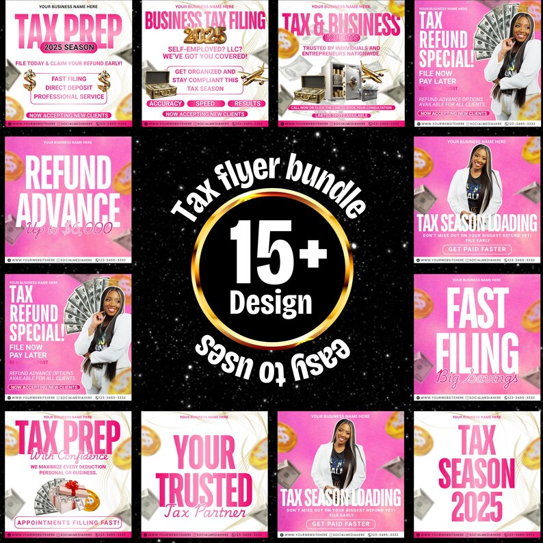 20 Tax Professional Flyers Bundle, Tax Prep Marketing, Pink Tax Prep ...