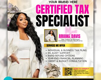 Certified Tax Specialist Flyer, Tax Season Flyer, Editable Tax Flyer, Tax Preparation Flyer, Credit Repair Flyer, Social Media Flyer, Flyer