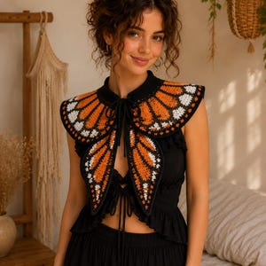 Modèle de collier papillon monarque au crochet (PDF) | Cape ailée de papillon | Collier féerique | Crochet tapisserie | Téléchargement numérique instantané